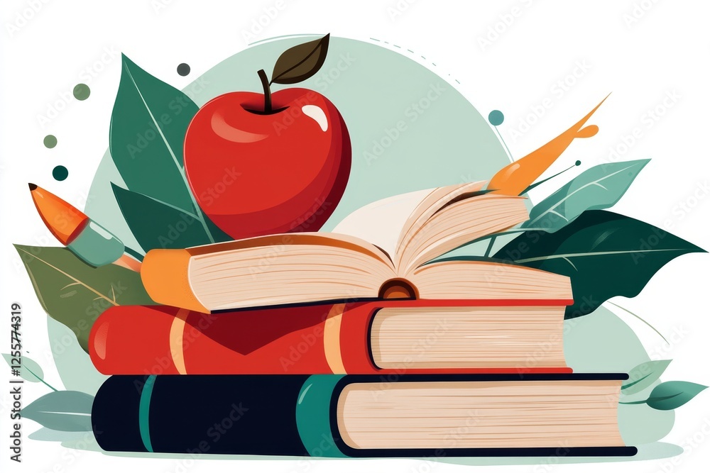 Poster a simple, clean icon of a stack of books with an apple on top, symbolizing faculty knowledge
