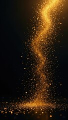 Golden dust, warm light illuminating a sweeping black canvas , radiant, elegant, graphic