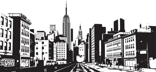 City landscape. Line urban backdrop. Different buildings on street, outline cityscape hand sketch, flat houses. Hand drawn vector illustration