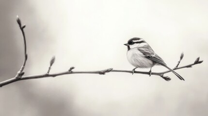 Elegant Monochrome Bird Portrait: A Serene Wildlife Composition on Branch