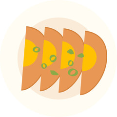 Sliced brown spiced corned egg on a white plate.
A traditional Asian spiced corned egg delicacy sprinkled with chopped green onions.
Transparent background.