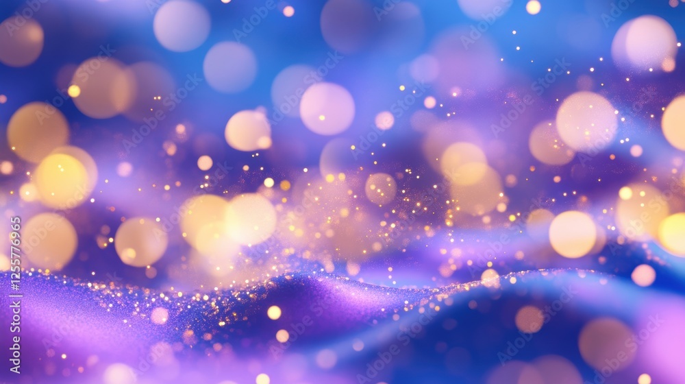 Wall mural abstract bokeh background with shimmering lights in purple and blue tones, creating a dreamy atmosph