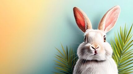 Obraz premium Elegant and Sophisticated Watercolor Depiction of a Rabbit with Lustrous Fur Perceptive Expression and Delicate Brushstrokes in a Lush Botanical Garden Environment