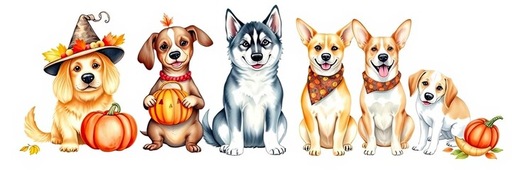 Adorable Autumn Dogs Cute Puppy Collection for Fall Halloween and Thanksgiving