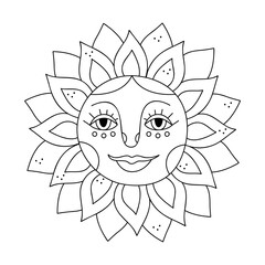 Sun with a face for Shrovetide. Hand drawn clip art for your project.