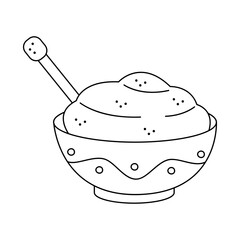 Bowl of sour cream and a spoon. Hand drawn clip art for your project.