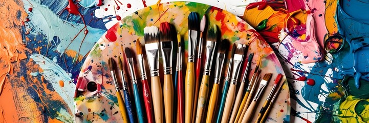 Obraz premium Creative Art Background with Brushes and Acrylic Paint Strokes