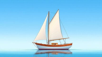 Fototapeta premium Classic Sailboat on Calm Water Under Clear Blue Sky with Reflection and Serenity
