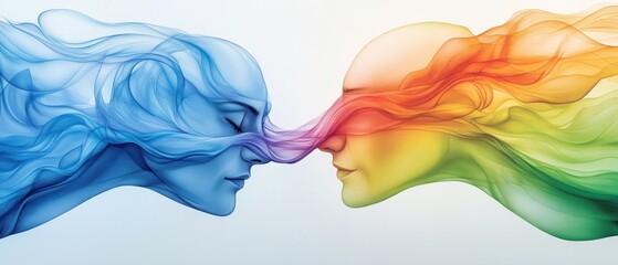 Abstract representation of connection through colorful human faces.
