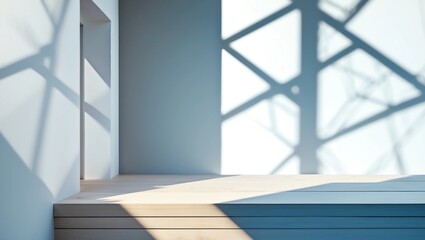 Obraz premium Empty table top for product presentation with wall in background and light from window