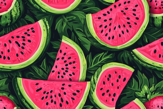 Juicy watermelon pattern in bright pink and green