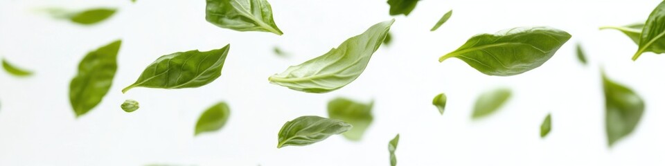 Obraz premium A cluster of green leaves suspended in mid-air, creating a whimsical atmosphere