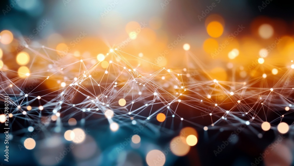 Poster abstract representation of a digital network with illuminated connections and glowing nodes in a blu