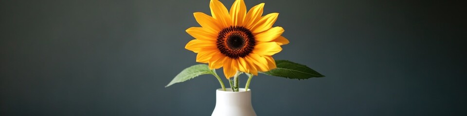 Obraz premium A bright yellow sunflower in a simple white vase, perfect for a warm and inviting atmosphere