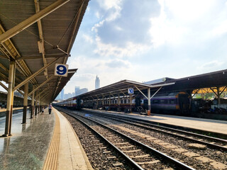 Naklejka premium A railway bridge spans the river in the Thailands, carrying train tracks for efficient transport