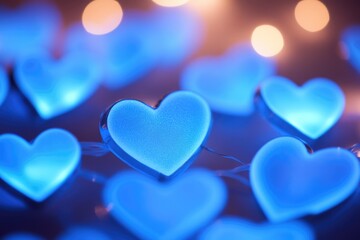 Fototapeta premium A string of blue heart shaped lights, perfect for decoration or gift