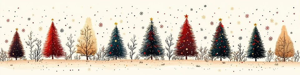Obraz premium Festive Christmas Trees Winter Wonderland Scene