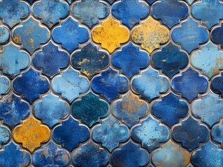 Vibrant blue and yellow ceramic tiles for interior design and decoration