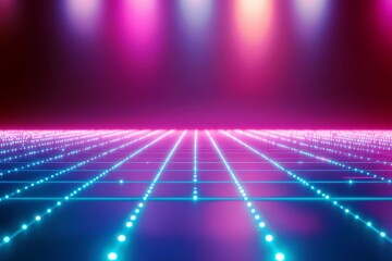 Vibrant Neon Stage Background with Colorful Lights and Glowing Grid for Dance Events, Parties, and Creative Projects