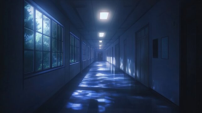 Corridor lamp anime visual novel game.