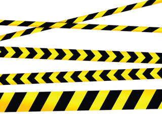 Caution tape set of yellow warning ribbons. Abstract warning lines for police, accident, under construction. Vector danger tape collection.