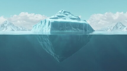 Iceberg floating serenely in clear water with mountains in the background showcasing the beauty of nature's abstract forms
