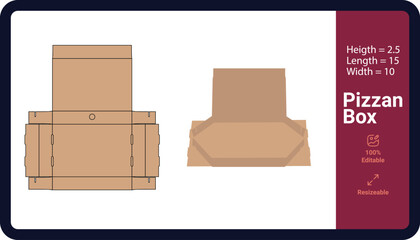 Pizza box dieline for packaging template with preview