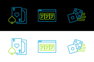 Set line Game dice, Playing card with heart and Online slot machine lucky sevens jackpot icon. Vector