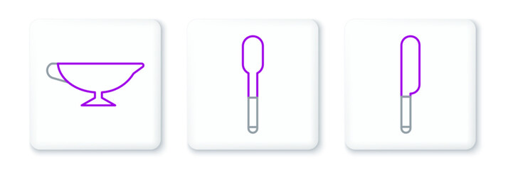 Set line Knife, Sauce boat and Spoon icon. Vector