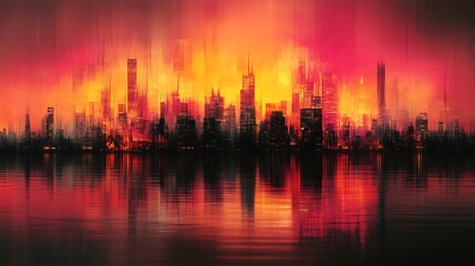 Fototapeta premium Cityscape at Sunset Reflected in Water