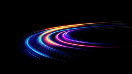 Vibrant Light Streaks on Black Background Creating Dynamic Flow and Movement in Abstract Digital Design for Modern Art and Technology Visuals