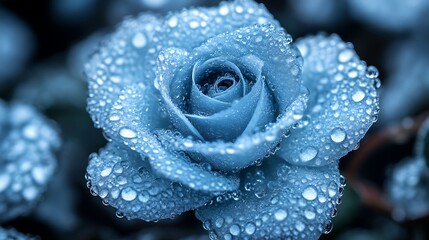 A Dew Covered Blue Rose Blooms Beautifully