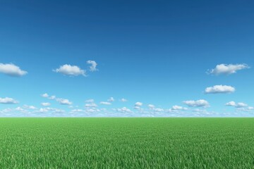 Obraz premium Fresh Green Grass Field Under a Blue Sky with Fluffy Clouds