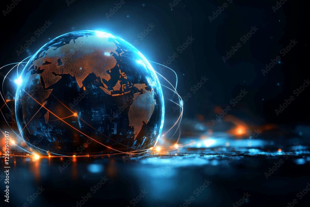 Poster a clean minimalist icon of a globe with connection lines, symbolizing international communication
