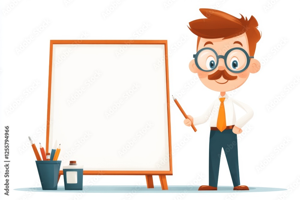Poster a clean minimalist icon of a professor standing in front of a whiteboard, symbolizing faculty teachi