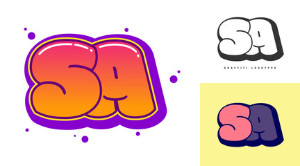 SA logo design for festival or party. Initial letter s and a in graffiti style. Creative modern lettering company name of font typography. Kids trendy logotype or identity.