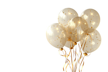 Bouquet bunch of realistic transparent golden ballons isolated on transparent or white background, png