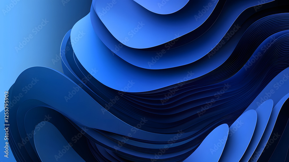 Poster blue abstract background with curved shapes and smooth flowing lines creating a modern design elemen