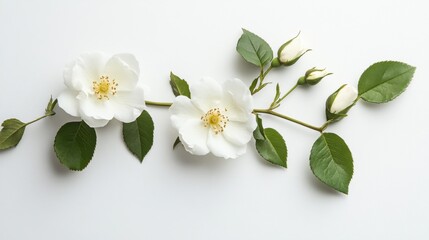 Obraz premium A minimalist composition of a white rose bloom, symbolizing unity, centered on a smooth white background.