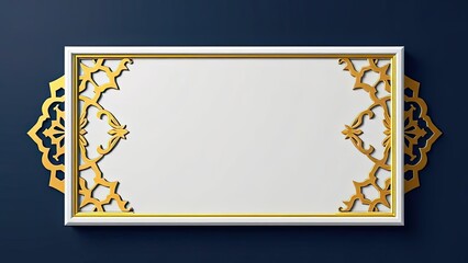 Elegant Gold and White Ornate Frame with Islamic Design Blank Space for Text or Image