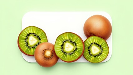 Fresh Kiwi Fruit Slices on White Background Healthy Food Concept Vitamins