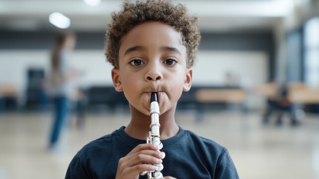 Cute Boy Playing Flute, Music Education
