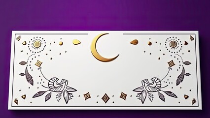 Elegant White Card with Gold Crescent Moon and Floral Design Festive Invitation Template