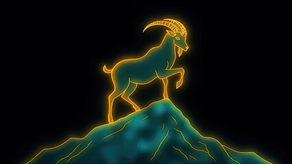 Illuminated Ibex Silhouette on Mountain Peak Glowing Goat Art Abstract Nature Design