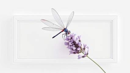 Dragonfly on Lavender Flower in White Frame Nature Insect Floral Photography