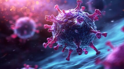 Microscopic View of a Virus in Pink and Blue Hues