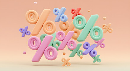 Fototapeta premium Colorful Percentage Sign Floating Illustration for Sales and Discount Concepts