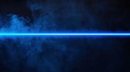 Intense blue laser grid slicing through a misty smoky atmosphere emitting a futuristic neon glow and a high-tech cyber-inspired aesthetic