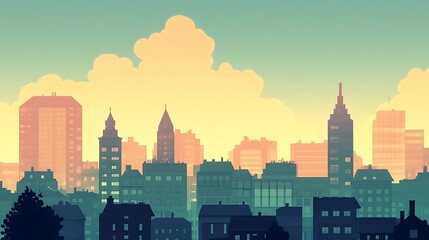 Obraz premium City Skyline at Sunrise Golden Hues and Clouds