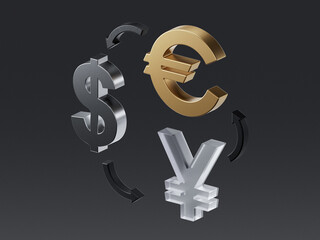 Globe with currency symbols. Excahnge 3d icon render